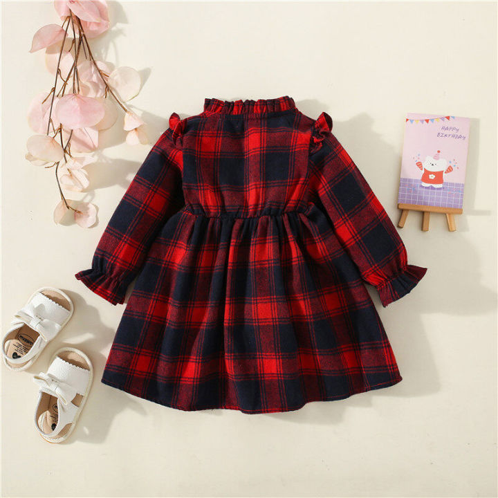 Spring%20and%20Autumn%20New%20Long%20Sleeve%20Girl%20Baby%20Dress%20Academy%20Style%20Pure%20Cotton%20Plaid%20Waist%20Wrapped%20Princess%20Dress%20Suitable%20for%200-3%20Year%20Old%20Babies%20-%20Image%202