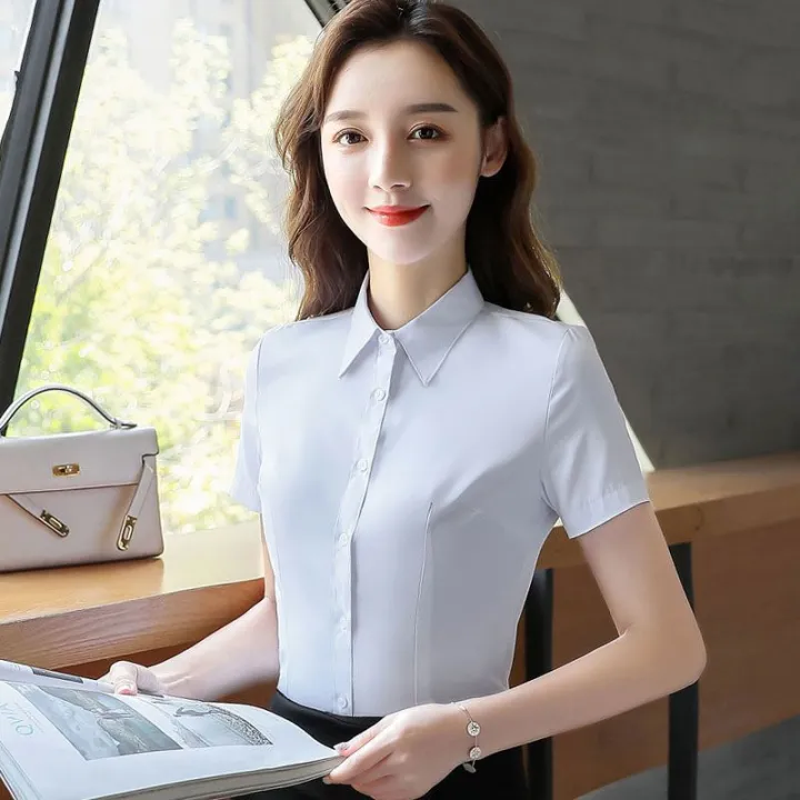 2024%20Spring%20Summer%20New%20Short%20Sleeves%20Women's%20White%20Shirt%20v%20Collar%20Business%20Clothing%20Long%20Sleeve%20Blue%20Shirt%20Korean%20Style%20Work%20Clothes%20-%20Image%206