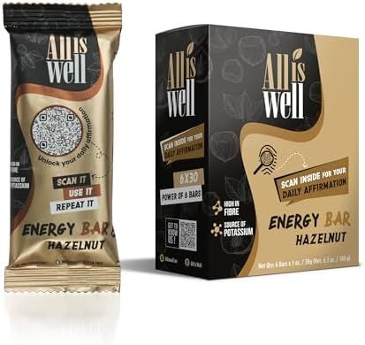ALL IS WELL Energy Bar | Hazelnut (6 pack) | Plant Based Healthy Snack | 1.9g Protein – High in Fibre - Source of Potassium | No Added Sugar, No Preservatives, Gluten Free  FROM DUBAI (SAM)