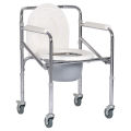 Height Adjustable Folding Steel Commode Chair With Wheels. 