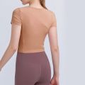 Trending Work Out Yoga Crop Top Tee Butterfly Soft Stretchy Polyester Spandex Material 95% Polyester 5% Spandex 190gsmtops Sports Wear Short Sleeves Brown Colour Fit T-Shirt For Women/ Fitted Ladies / Girls. 