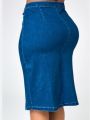 Summer Denim Skirt Women's Half Length Skirt New Split Retro Split Fashion Button Long Retro Old Hip Pocket Rock Cowboy. 