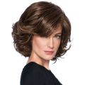 【Free shipping】 Thick Daily Smooth Heat Resistant Fiber False Female Hair Extension Invisible Natural Syhthetic Wig Women Bob Hair Ladies Curly Wigs Short Brown Wavy Wig. 