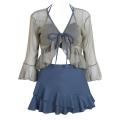 Swimsuit Fairy Fan Student2023New Bikini Three-Piece Blouse Conservative Spa Thin Covered Belly. 