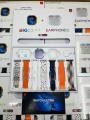 Hiwatch i20 Ultra 2 MAX Suit SmartWatch + Airpods Pro with Transparent Screen Guard Watch with Seven Decorated Straps. 