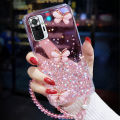 For Xiaomi Redmi Note 10 Pro Cover + Crystal Wrist Strap Fashion 3D Rhinestone Butterfly Shiny Glitter Girls Phone Case Clear Soft Silicone Bumper Shockproof Protective Back Cover. 