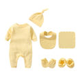 Kidlove Newborn Baby Romper Infant Solid Color Jumpsuit Hat Gloves Socks Burp Cloth Bib 6Pcs Coming Home Clothes Outfit. 