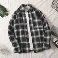Yfashion Men Cotton Plaid Printing Shirt Fashionable Simple Large Size Casual Loose T-shirt Long Sleeves Cardigan Tops. 