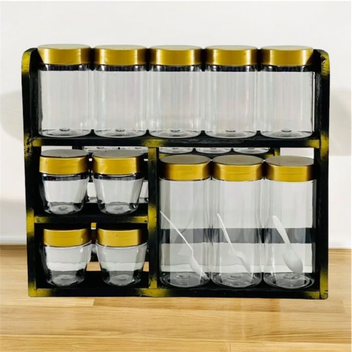 Woodworking Plastic Container Rack Wood Kitchen Racks with Plastic Container Combo Set best Deal | Daraz.lk