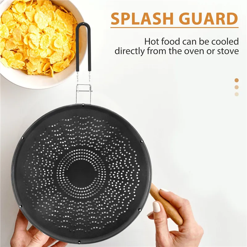 11 Inch Silicone Splatter Screen With Folding Handle - Heat Resistant Kitchen Strainer & Mat