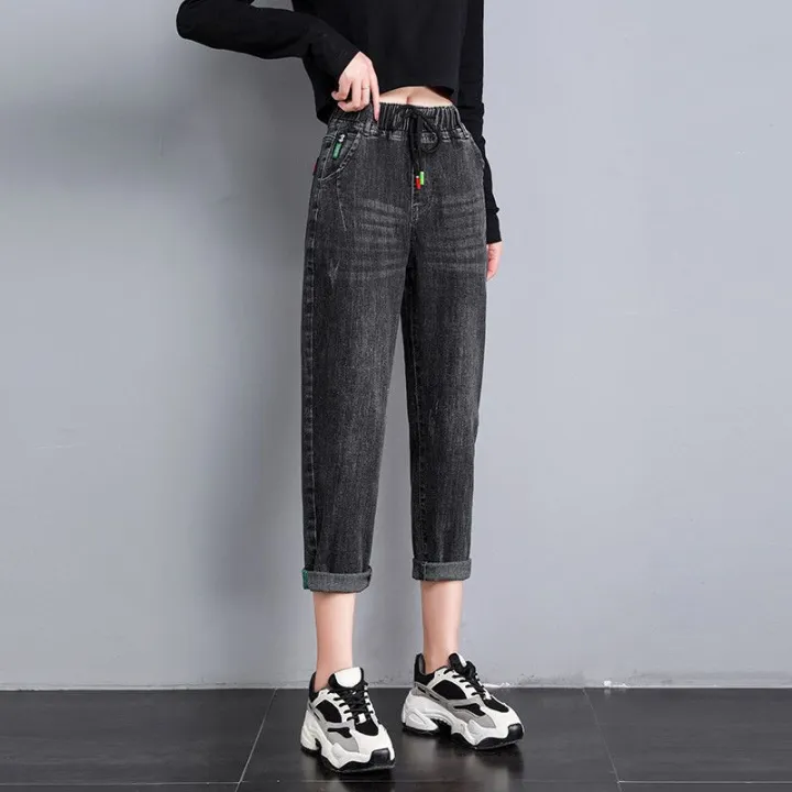 Women's%20Elastic%20Waist%20Jeans%202024%20Spring%20and%20Summer%20New%20Light%20Blue%20Small%20Dad%20Harem%20Pants%20-%20Image%203