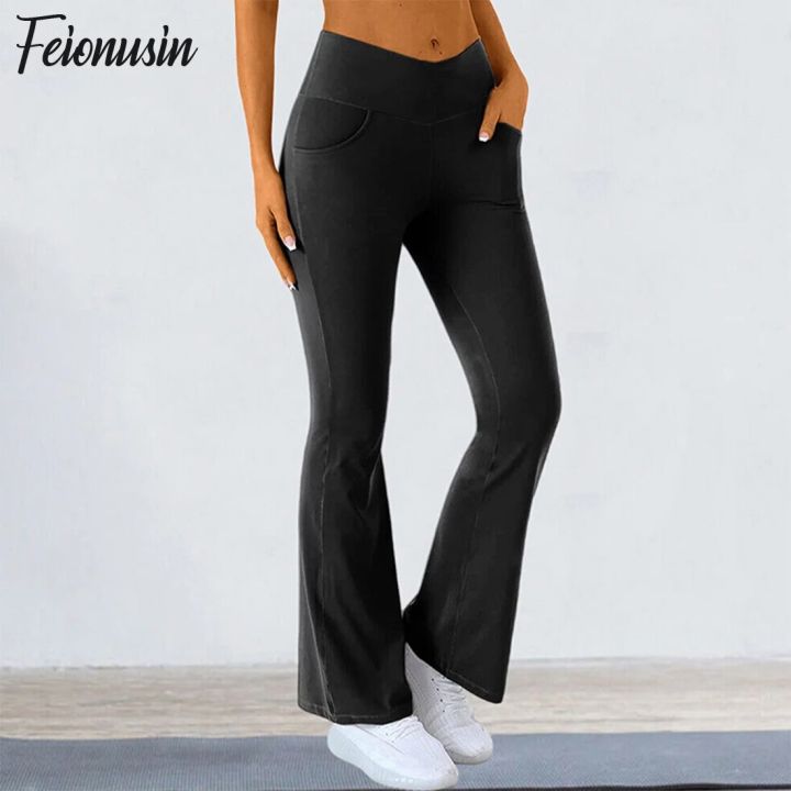 【HUT】 Fashion Womens Sexy Yoga Pants High Waist Cross Wide Leg Solid Color Exercise Yoga Pants 2024