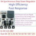 5A Input DC 5-30V Output 3-12V Selectable Synchronous DC-DC Buck Converter High Efficiency Fast Response for Motor LED Vehicle. 