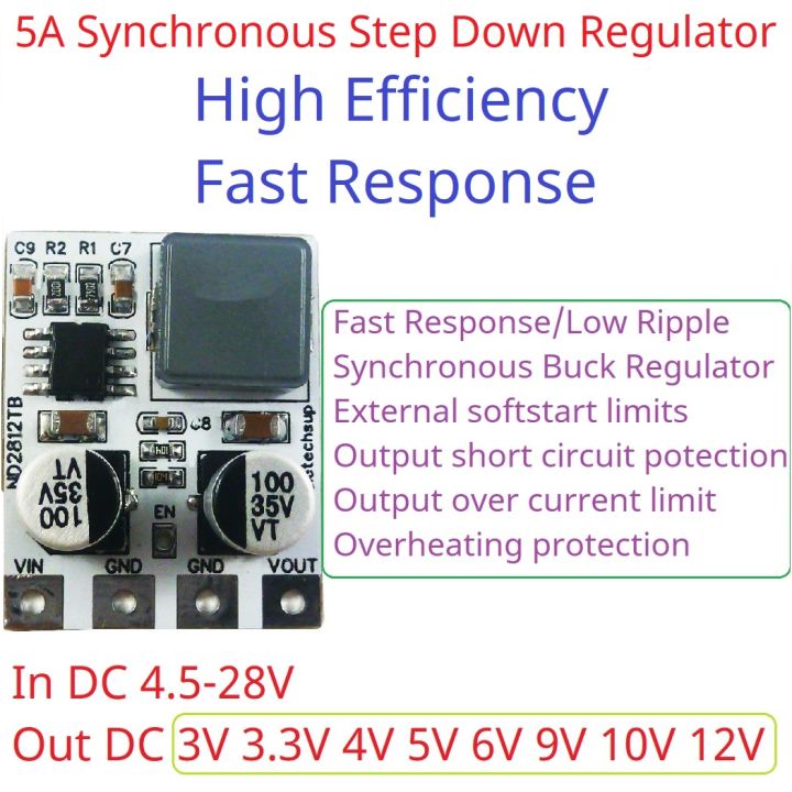5A Input DC 5-30V Output 3-12V Selectable Synchronous DC-DC Buck Converter High Efficiency Fast Response for Motor LED Vehicle