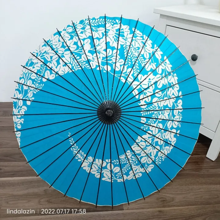 Japanese Printed Paper Wooden Parasol/Umbrella - Blue