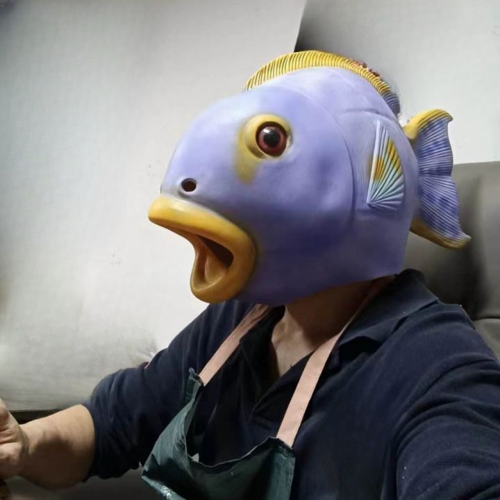 Hot Selling Funny Purple Tropical Fish Head Mask Realistic Animal Latex ...