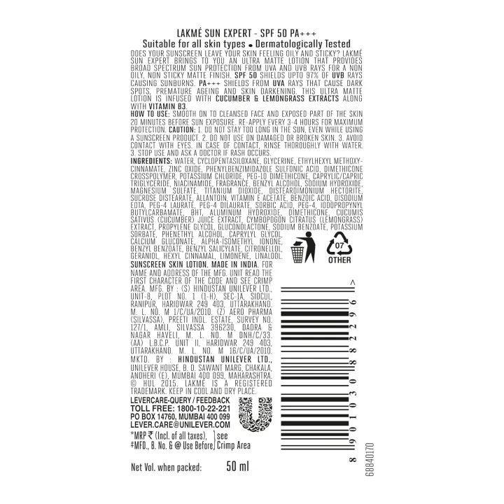Lakme%20Sun%20Expert%20SPF%2050%20PA++%20Ultra%20Matte%20Lotion%20Sunscreen,%20Blocks%20Upto%2097%25%20Harmful%20Sunrays,%2050%20ml%20-%20Image%204