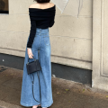 Women's Super Wide-Leg Denim Skirt 2024 Spring and Summer New Korean Style High Waist Slimming Design Mop Wide Leg Pants. 