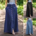 Beach Skirt Pure Flared Line Button Party Sand Women's A ZANZEA Swing Maxi Pleated Skirt. 