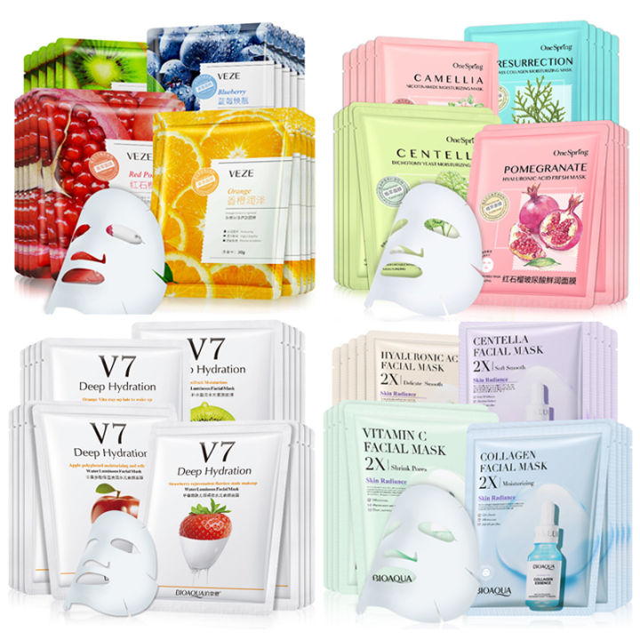 20Pcs Face Mask Sets Fresh Fruit Face Care Sheet Masks Hydrating Anti ...