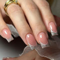 24Pc V shape white french tip press on nails Ballet false Nails with Glue Nails flower designs square Press on acylic. 