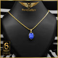 Gold Plated Link Chain & Pendant with Blue Stone. 