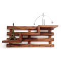 Wooden Wall-Mounted 3-Tier Stair Shelf with Key Hooks and Floating Shelf Rustic Home Decor. 