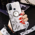 CasingLee For OPPO A53 case Navigation Magnetic Ring Holder Luxury Diamond clock Mirror Back  Cover OPPO A53 Phone cases cover Luxury with Lanyard. 