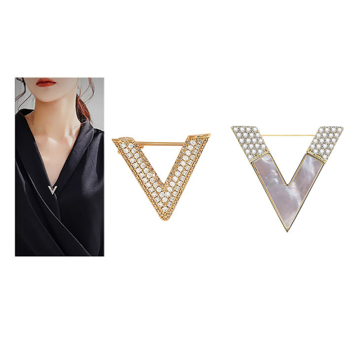 Fashion V Shaped Brooches For Women Metal Anti-glare Lapel Pin Fixed Clothes Pin GHAN