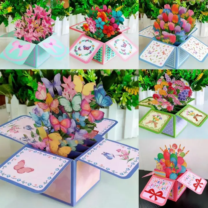 Pop Up 3D Greeting Card Paper Flowers Bouquet Postcard for Birthday ...