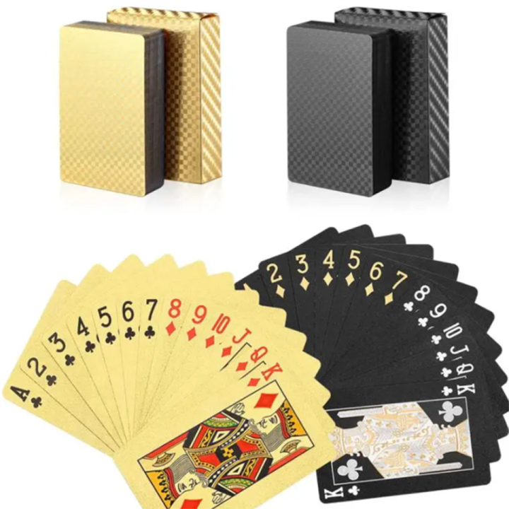 New 24K Gold /black  Playing Cards Plastic Poker Game Deck Foil Pokers Pack Magic Waterproof Card Gift Collection Gambling Board Game Ratings 9