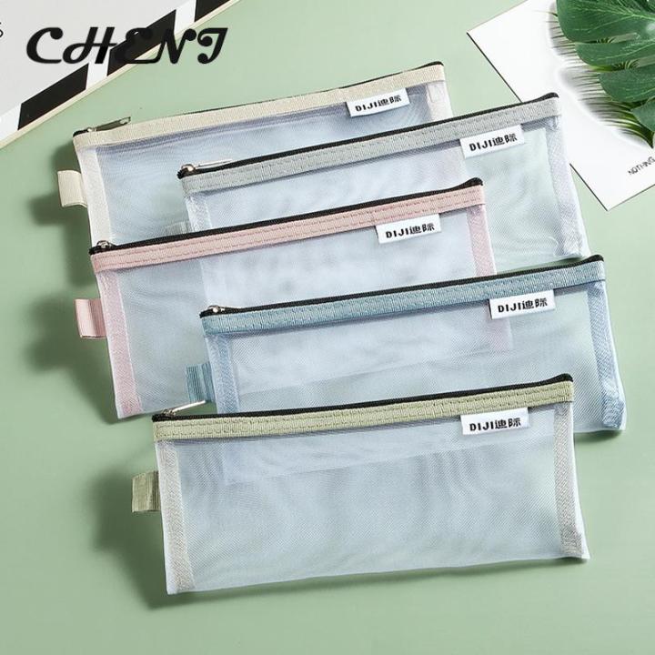 Simple Transparent Mesh Pencil Case Office Student Pencil Cases School Supplies Pen Box