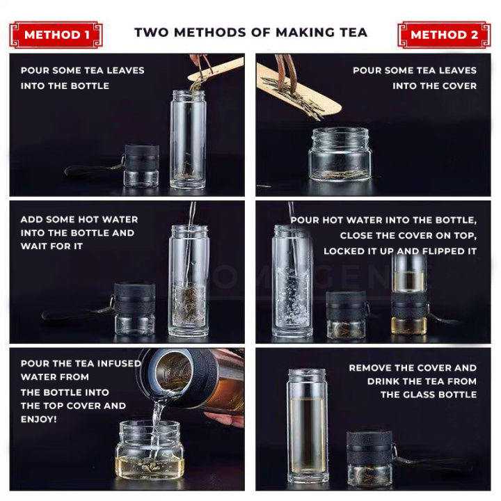 Tempered Glass Water Tea Filter Bottle Heat Resistant Tumbler Teapot Mug Cup Separation Infuser by Home Genie