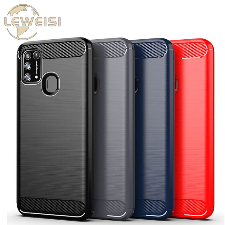 Leweisi Carbon Fiber Bumper Phone Case For Samsung Galaxy M31 / M31 Prime / F41 / M21S Back Cover Coque Shockproof Protective