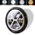 2Pcs X Design 7Inch LED Universal Headlights DRL Angel Eye Turn Signal Low Beam High Beam Lights Car Jeep LED Lamps. 