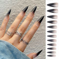24Pcs Sharp End Stilettos Nail Black Extra Long False Nails Stiletto Tips UV Gel Manicure Easy Apply Artificial Nails Salon. 