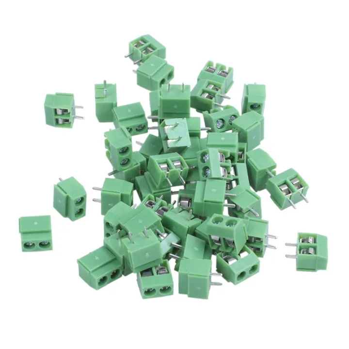 50%20Pieces%202%20Pin%205%20mm%20Pinch%20PCB%20Mount%20Screw%20Terminal%20Block%20Connector%20300V%2010A%20(Green)%20-%20Image%203