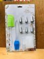 6 Piece Cake Decorating Nozzle Set and Piping Bag with Plastic Nozzle Connector and Silicone Basting Brush and Spatula. 