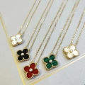 High Version V Gold Clover Necklace Women's 18K Double-Sided Natural Carnelian Pendant Clavicle Chain Saturn Live Supply. 