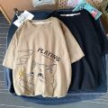 Linen Short SleeveTT-shirt Male and Female Couples Wear Overweight People plus Size Summer JapaneseinsWashed Cotton and Linen Ice Silk Loose T-shirt. 