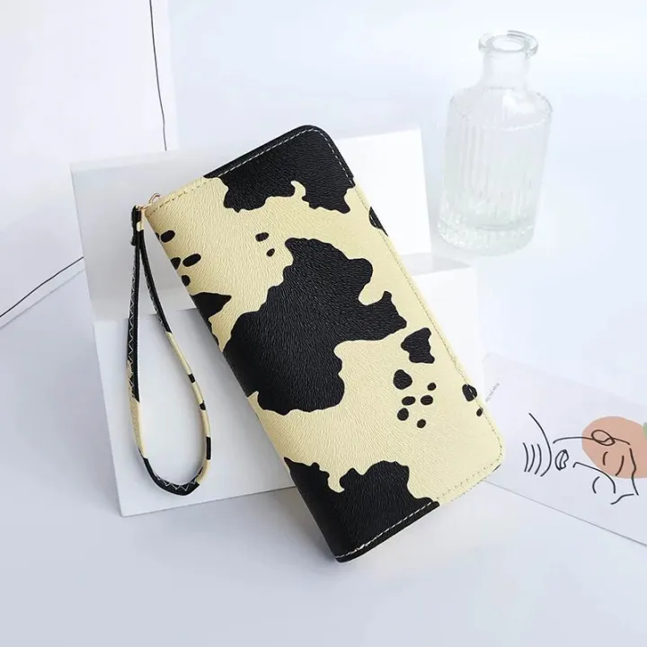 【ZIME】Women Wallet Bag Cow Pattern Long Wallet Zipper Large Capacity Handbag Women Card Holder Multifunctional Wrist Bag
