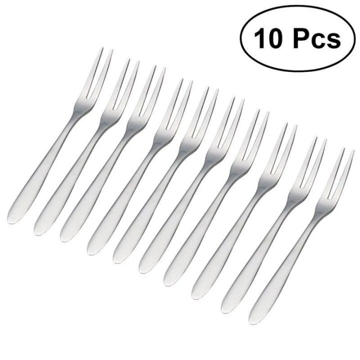 10Pcs Stainless Steel Fruit Fork 13cm Two-tine Snack Cake Dessert Forks Tableware Restaurant Home Kitchen Accessory