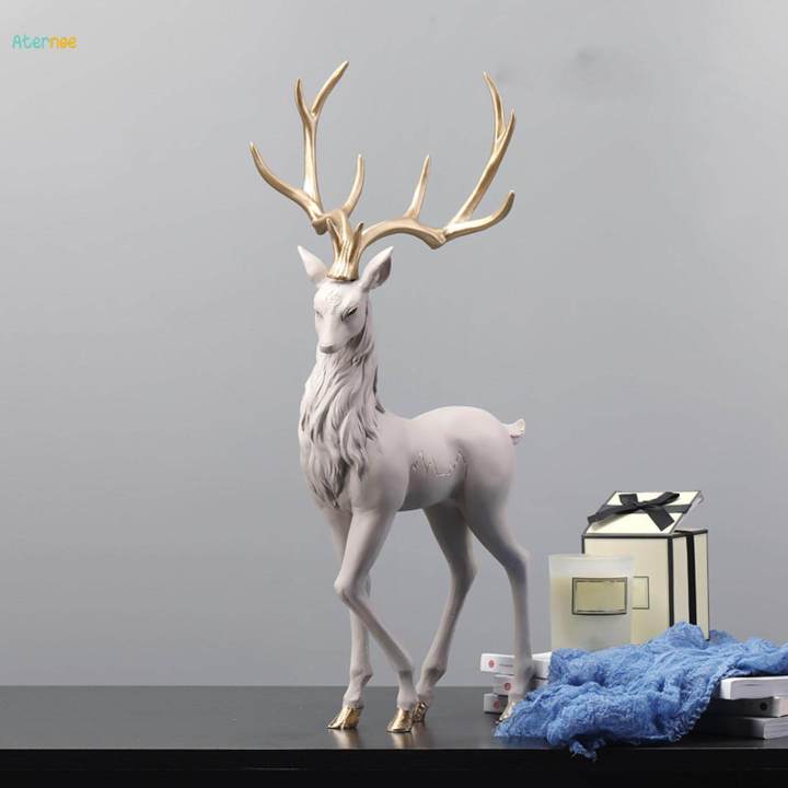 Creative Reindeer Ornament Elk Sculpture Statue Gifts Deer Model Antler ...