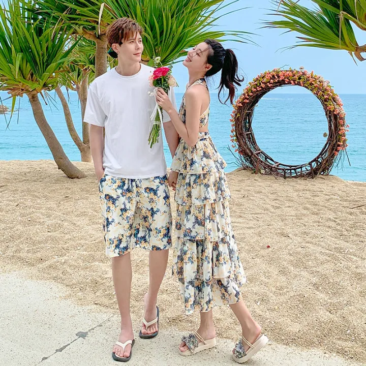 Couple%20Wear%20Seaside%20Vacation%20Style%20Beach%20Backless%20Lace%20up%20Cake%20Dress%20Female%20Male%20T%20Shirt%20You%20My%20Dress%20Trendy%20Suit%20-%20Image%204