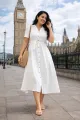 White Midi Shirt Dress for Women – Elegant Button Down Summer Dress with Waist Tie | Casual & Office Wear | Short Sleeve Flowy A-Line Dress Perfect for Daily Wear, Parties, Travel & Stylish Comfort. 