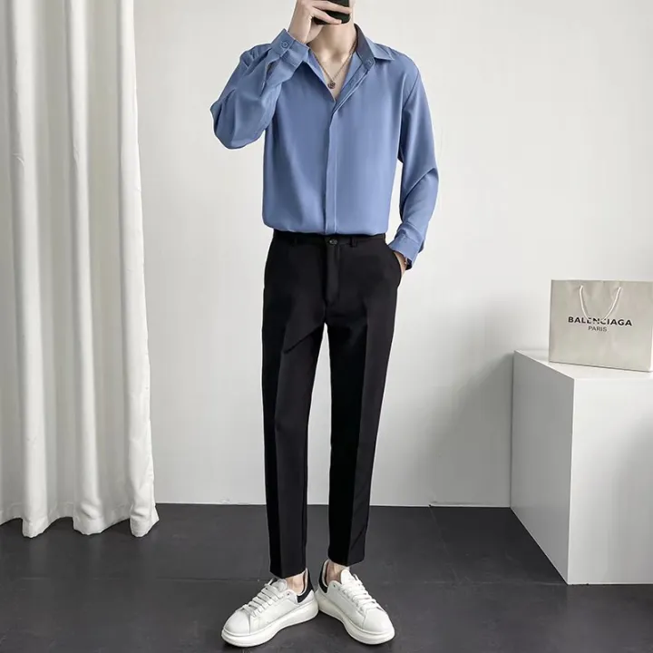 New%20Spring%20and%20Summer%20Men's%20Lightly%20Mature%20Suit%20Casual%20Suit%20Pants%20Men's%20Korean-Style%20Fashion%20Shirt%20Long%20Sleeve%20Wear%20Draping%20Shirt%20-%20Image%204