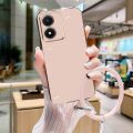 AnDyH Luxury New Design Phone Case for Vivo Y02S Case Straight Edge Plating Precision Camera Case with Free Round Lanyard Phone Case. 