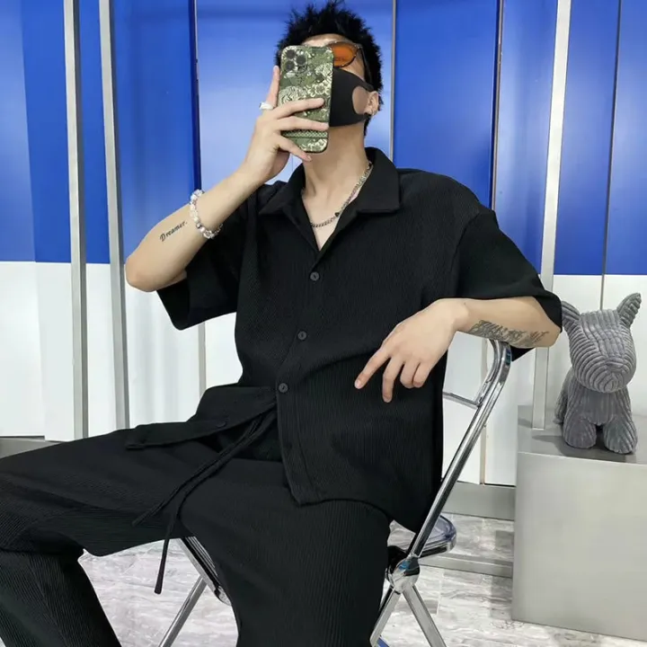 Men's%20Full%20Set%20One%20Entire%20Outfit%20ins%20Hong%20Kong%20Style%20Loose%20Short%20Sleeve%20Shirt%20Casual%20Trousers%20Summer%20Two-Piece%20Suit%20Tide%20-%20Image%207