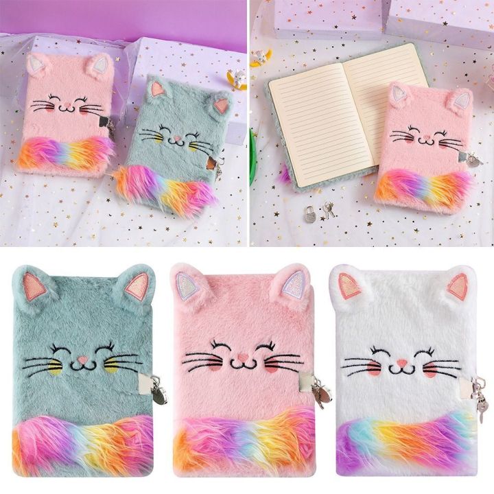 Hardcover Lockable Plush Diary Cute Design Secure Lock Fluffy Plush ...