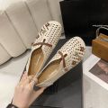 Women's Hollow-out Mom Shoes 2023 Summer New Ethnic Style Middle-Aged and Elderly Flat Non-Slip Breathable Cosy Hole Pumps. 